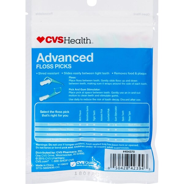CVS Health Advanced Floss Picks, Mint, 36 CT