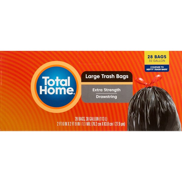Total Home 30 Gallon Drawstring Trash Bags