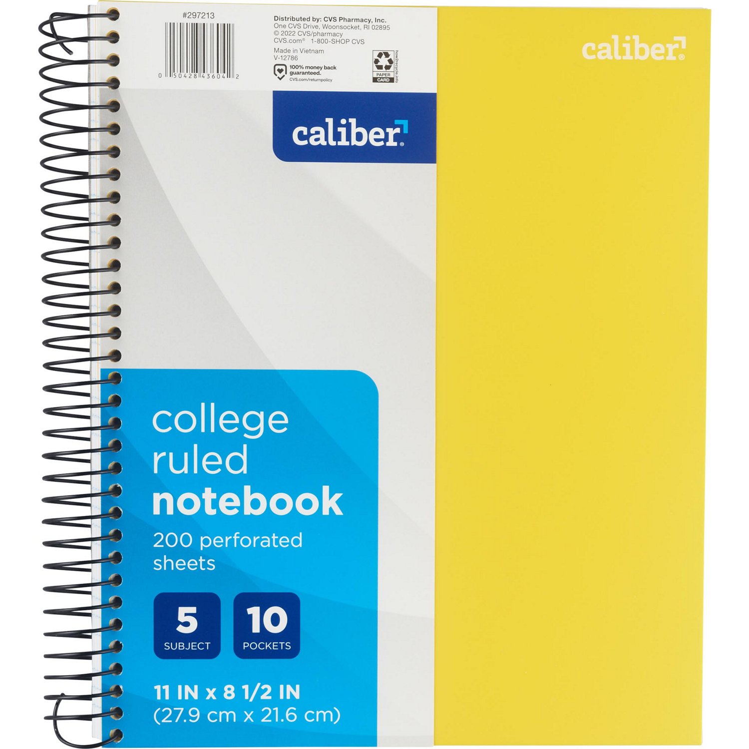 Caliber 5 Subject College Ruled Notebook, Assorted