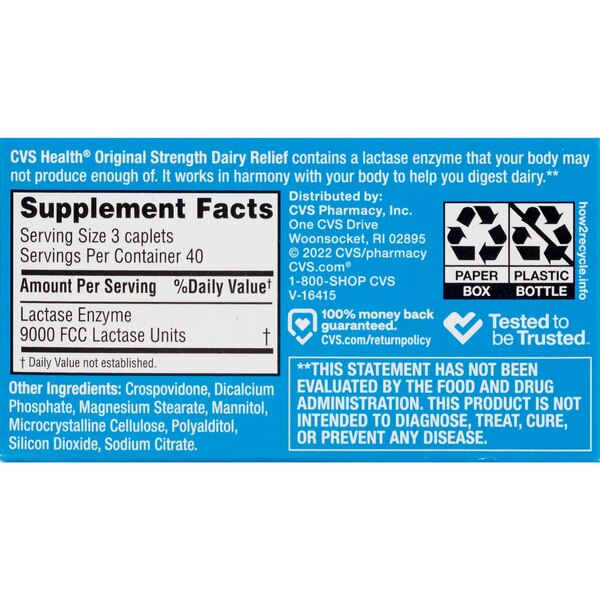 CVS Health Dairy Relief Caplets Extra Strength