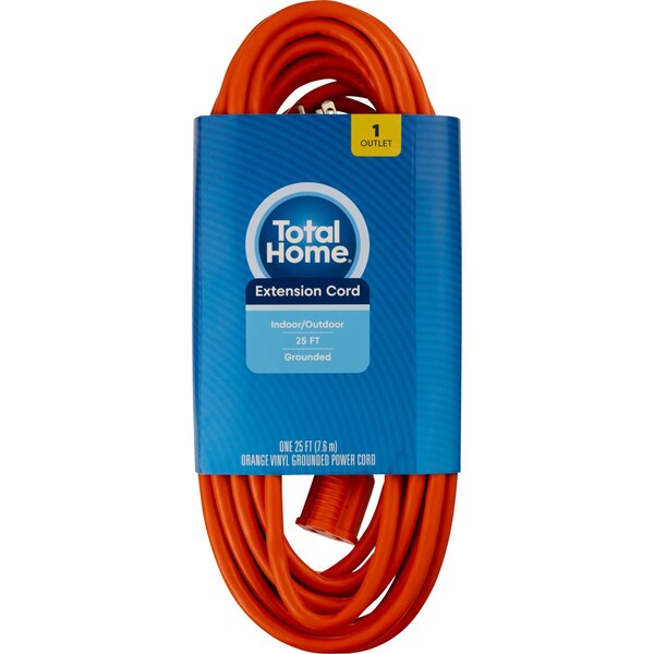 Total Home Grounded Power Cord, Orange, 25 ft