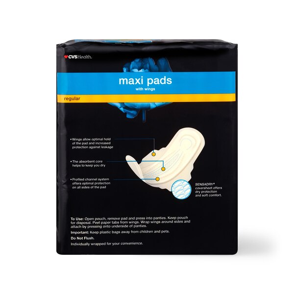 CVS Health Maxi Pads With Wings Regular, 36 CT
