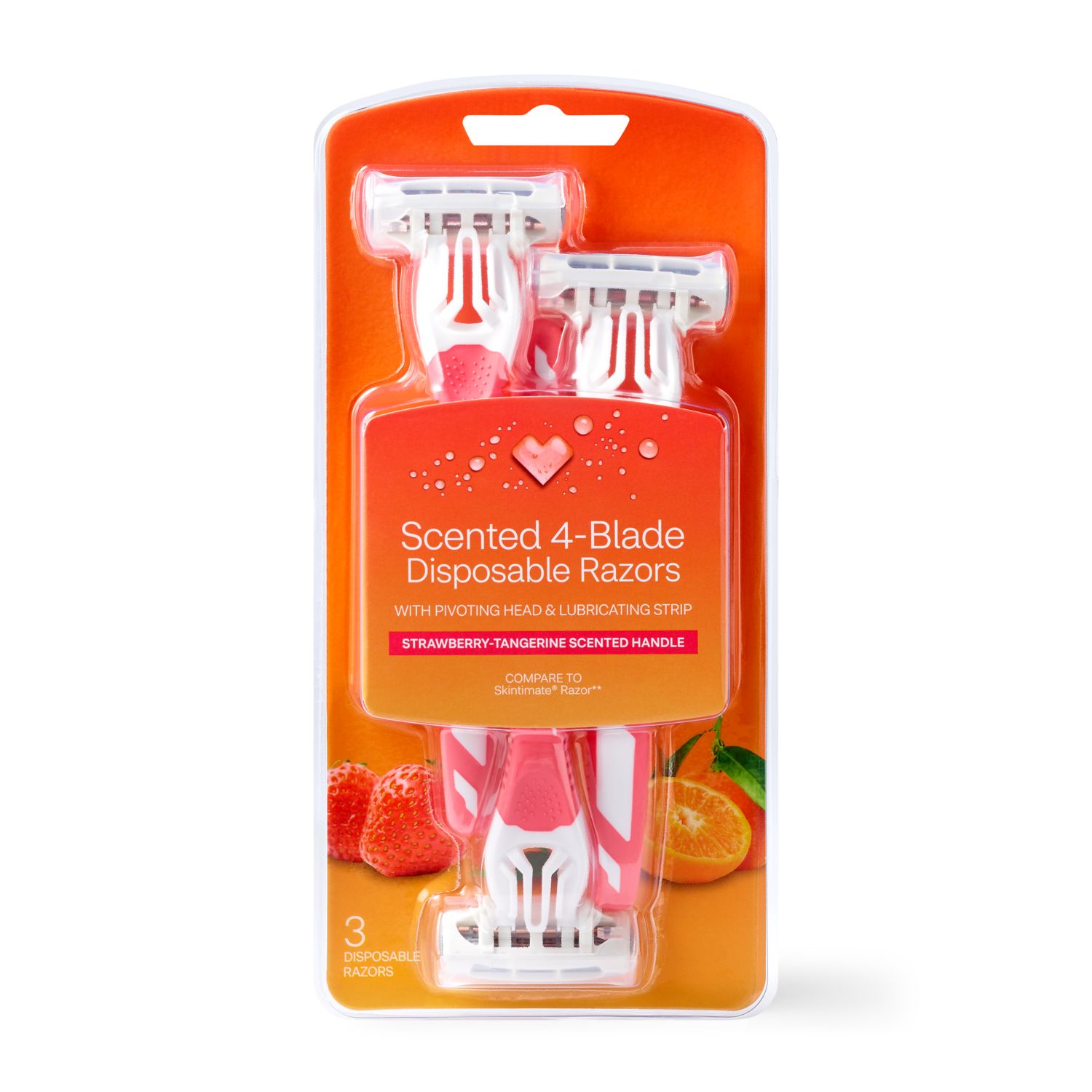 CVS Health Scented 4-Blade Disposable Razors, Strawberry Tangerine, 3 CT