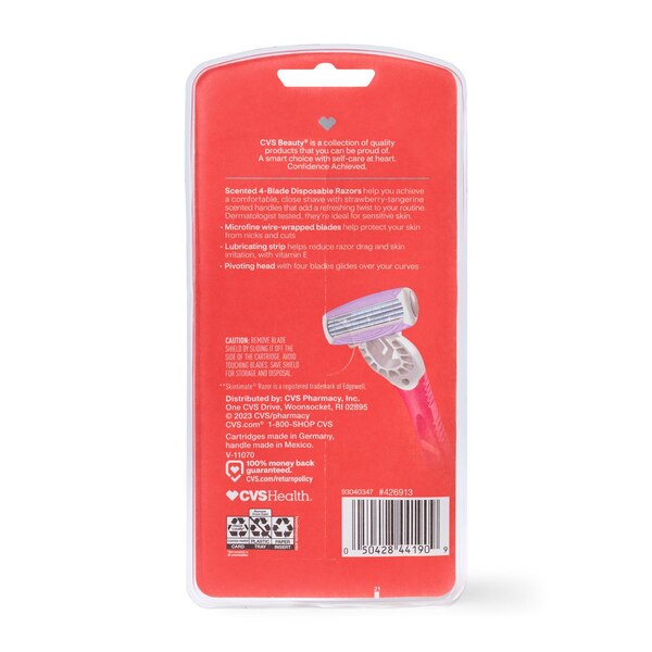 CVS Health Scented 4-Blade Disposable Razors, Strawberry Tangerine, 3 CT