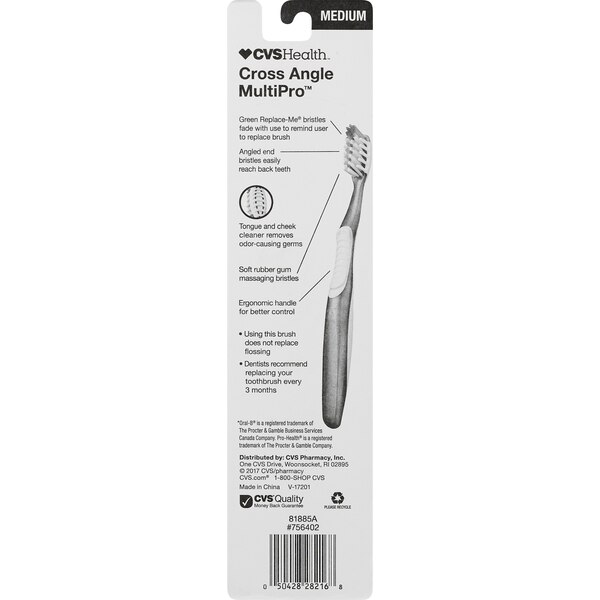 CVS Health MultiPro - Cepillo dental con cerdas en ángulo cruzado, medio, 2 u.