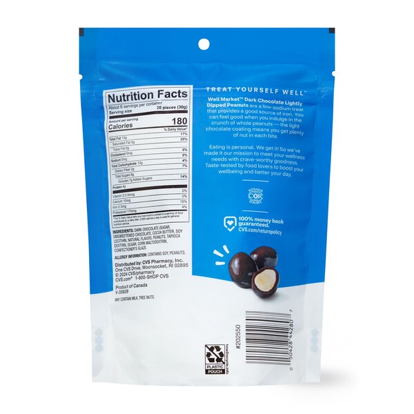 Well Market Lightly Dipped Dark Chocolate Peanuts, 8 oz
