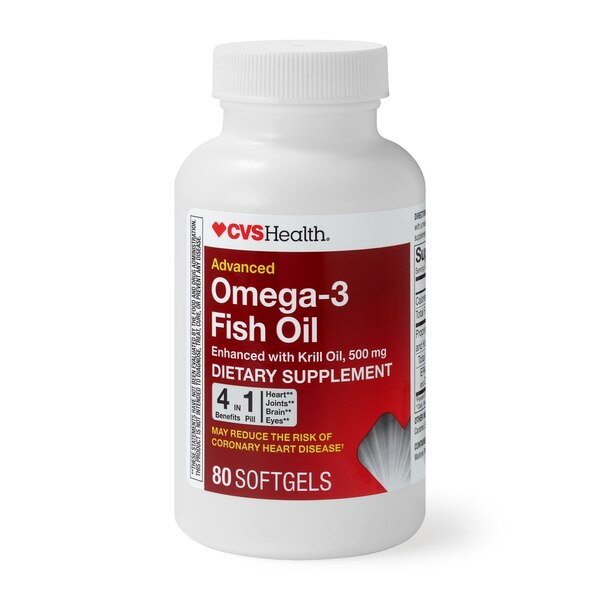 CVS Health Omega-3 Fish Oil Enhanced with Krill Oil Softgels, 80 CT