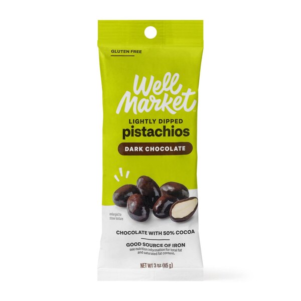 Well Market Thinly Dipped Dark Chocolate Pistachios, 3 oz