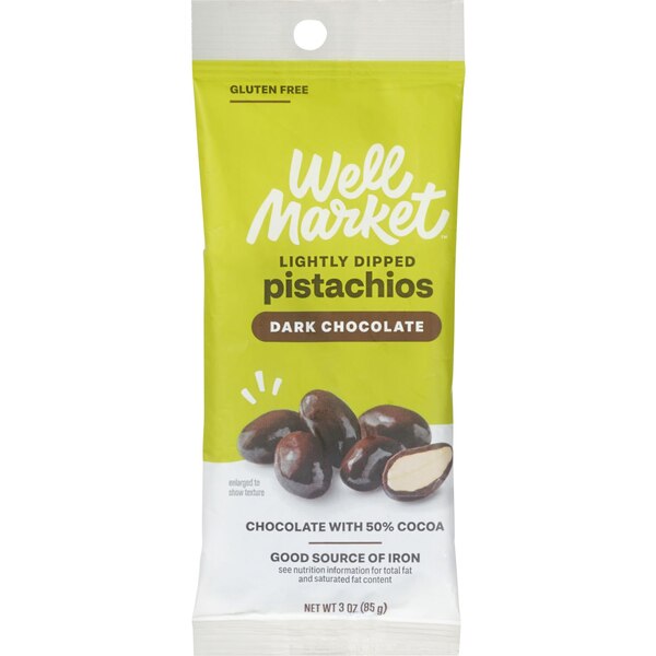 Well Market Thinly Dipped Dark Chocolate Pistachios, 3 oz
