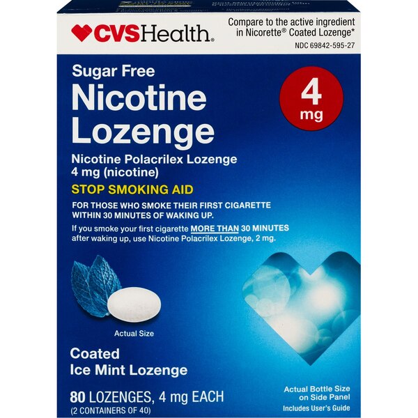 CVS Health Nicotine Lozenges 4mg, Coated Ice Mint, 80 CT