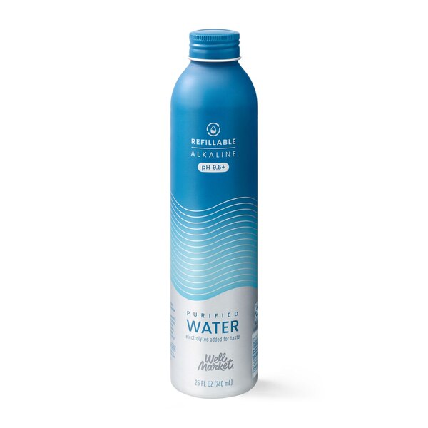 Well Market Alkaline Water in Aluminum Bottle, 25 oz