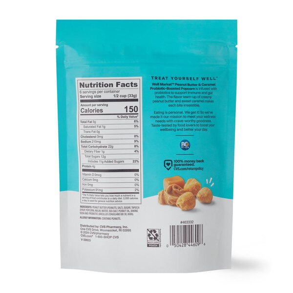 Well Market Peanut Butter & Caramel Probiotic Infused Popcorn, 7 oz