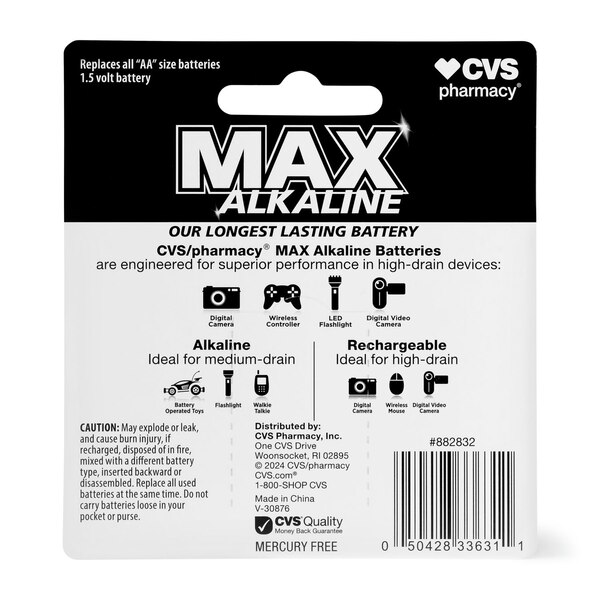 CVS Max - Baterías alcalinas, AA, 1.5 voltios