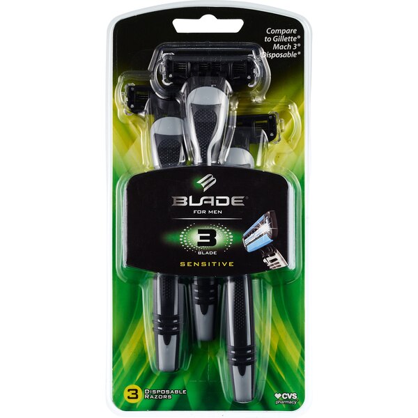 Blade Men's 3-Blade Sensitive Disposable Razors, 3 CT
