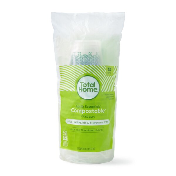 Total Home Earth Essentials Compostable Cold Cups, 20 ct, 16 oz