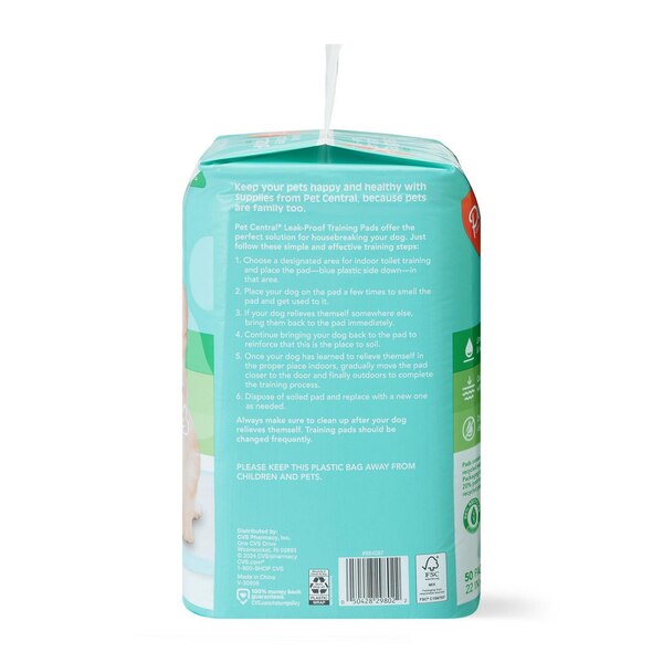 Pet Central Leak Proof Training Pads, 22 x 22 in, 50 ct