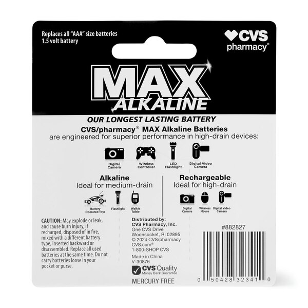 CVS Max Alkaline Batteries, AAA, 1.5 Volt