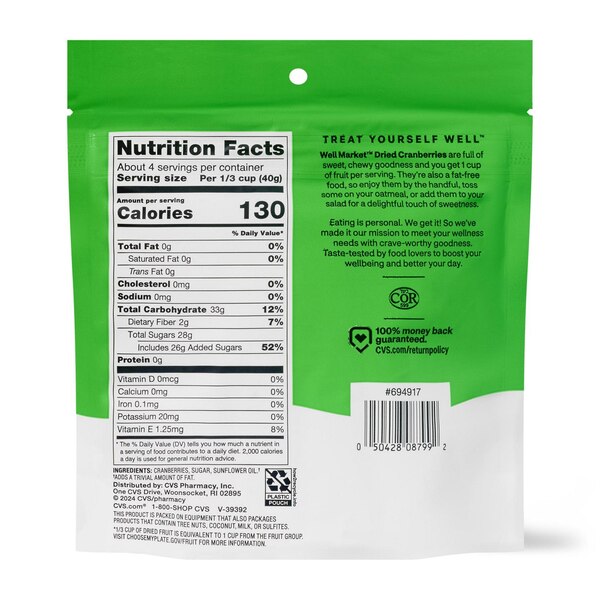 Well Market Dried Cranberries, 6 oz