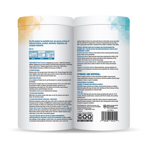 CVS Health 2-Pack Disinfecting Wipes, Lemon & Fresh, 75 ct