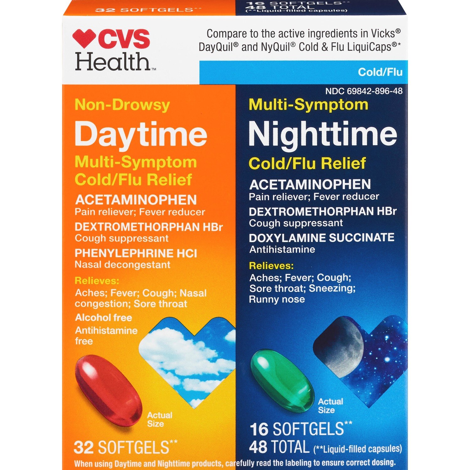 CVS Health - Jarabe para los síntomas del resfriado y la gripe, para el día, no causa somnolencia, paquete combinado