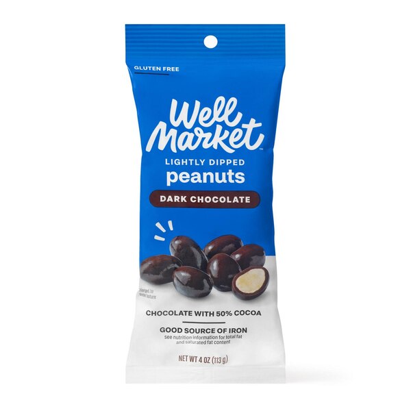 Well Market Thinly Dipped Dark Chocolate Peanuts, 4 oz
