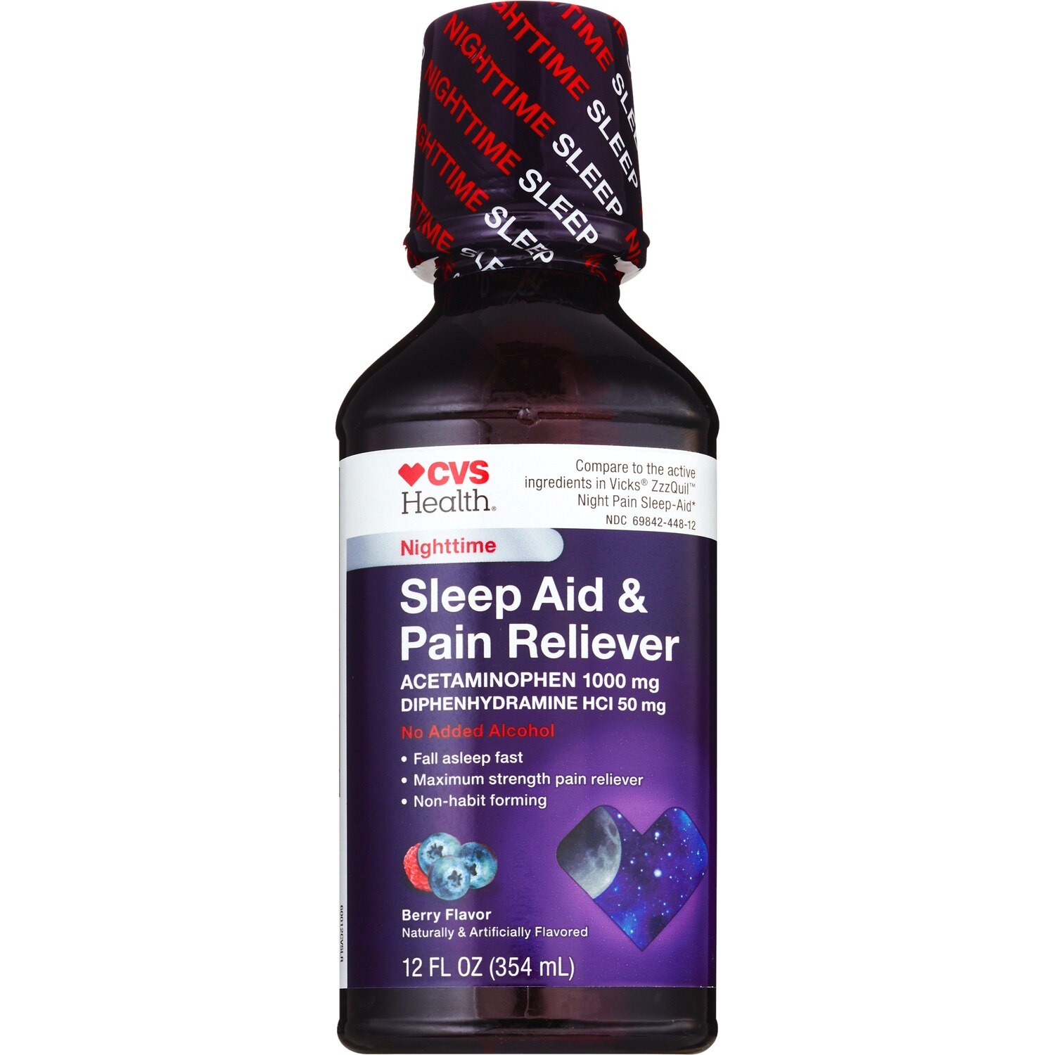 CVS Health Nighttime Sleep Aid & Pain Reliever, Berry Flavor, 12 fl oz