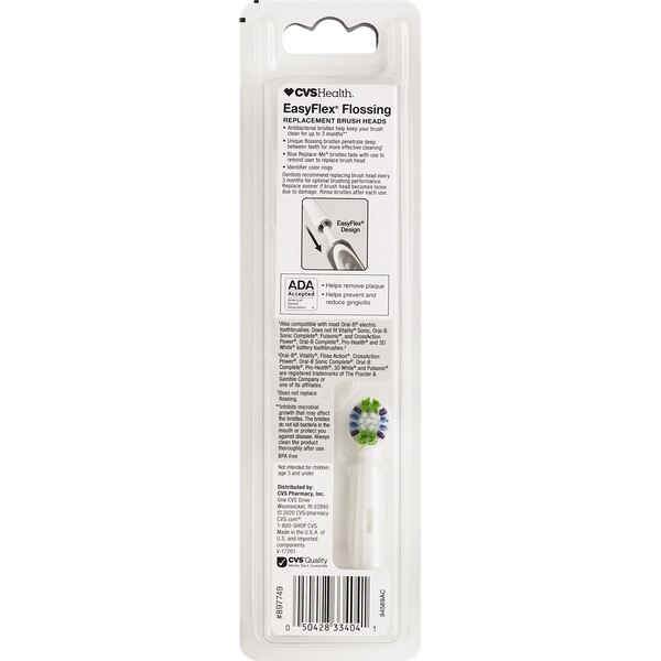 CVS Health EasyFlex Flossing Antibacterial Replacement Brush Heads, 3 CT