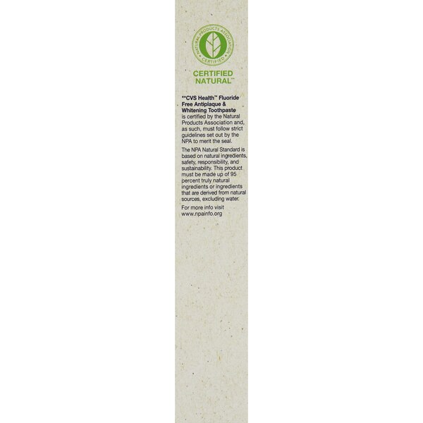 CVS Health Antiplaque & Whitening Fluoride Free Toothpaste, Peppermint, 5.5 OZ