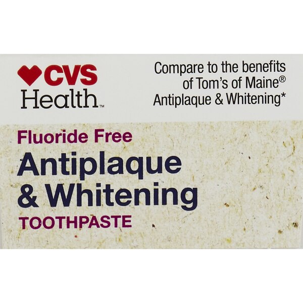 CVS Health Antiplaque & Whitening Fluoride Free Toothpaste, Peppermint, 5.5 OZ
