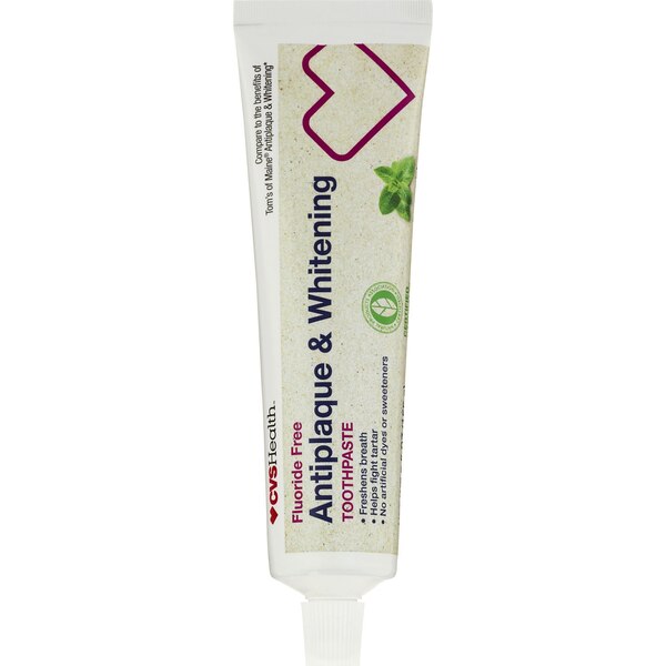 CVS Health Antiplaque & Whitening Fluoride Free Toothpaste, Peppermint, 5.5 OZ