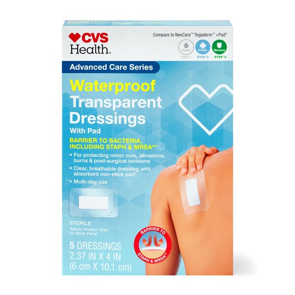 CVS Heath Waterproof Transparent Dressings with Pad, 5 CT