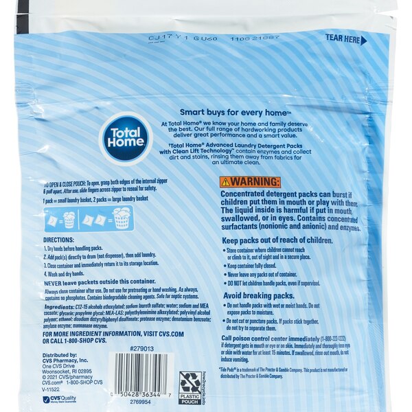 Total Home Advanced Laundry Detergent Packs, Free of Dyes and Perfumes, 24 CT
