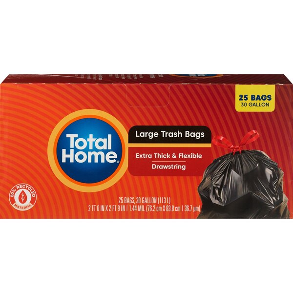 Total Home Large Trash Bags, Black, 25 ct