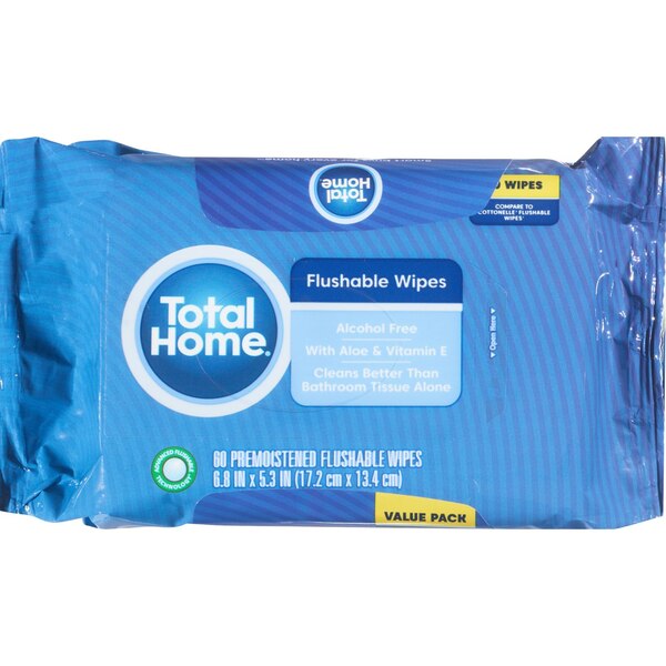Total Home 3-Pack Flushable Moist Wipes Refill, 60 wipes per pack (180 total)
