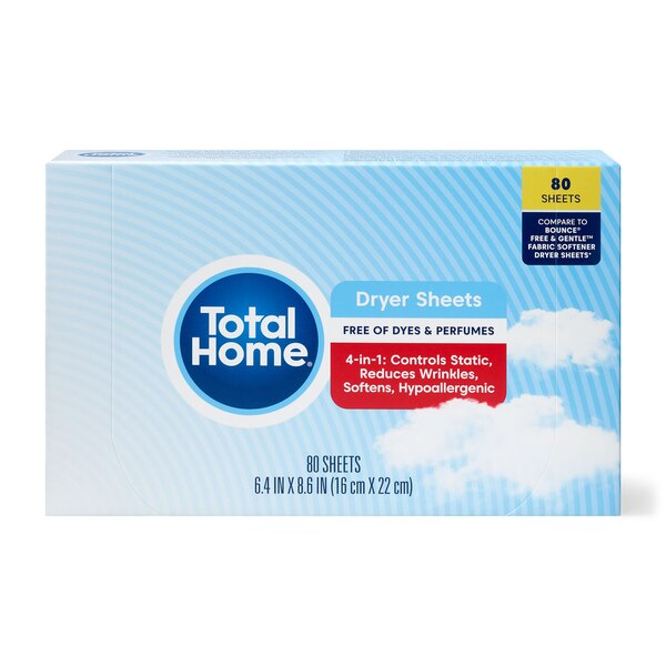 Total Home Fabric Softener Sheets, Fragrance Free