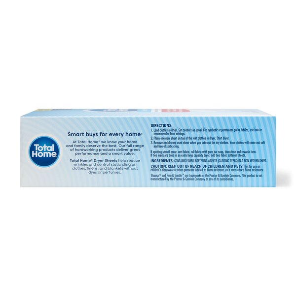 Total Home Fabric Softener Sheets, Fragrance Free