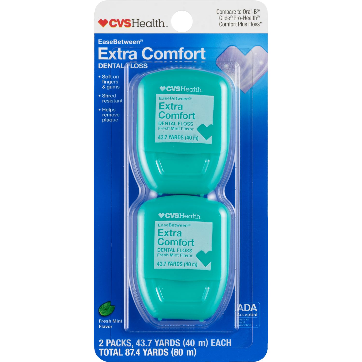 CVS Health EaseBetween Extra Comfort Dental Floss, Fresh Mint, 40 M, 2 Pack