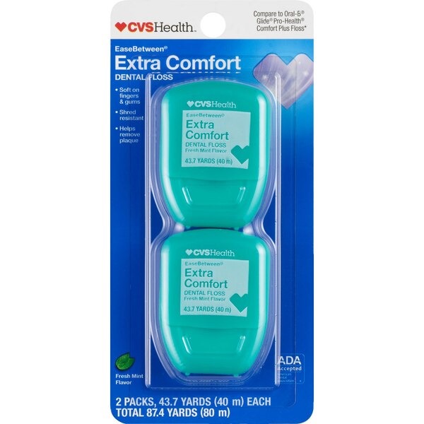 CVS Health EaseBetween Extra Comfort Dental Floss, Fresh Mint, 40 M, 2 Pack