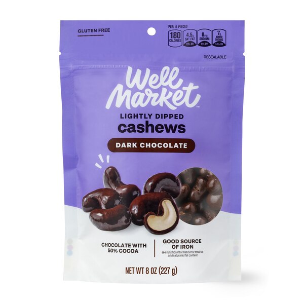 Well Market Lightly Dipped Dark Chocolate Cashews, 8 oz