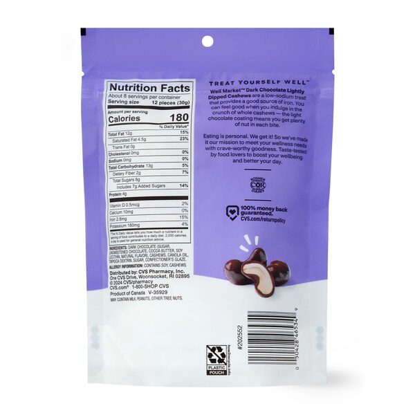 Well Market Lightly Dipped Dark Chocolate Cashews, 8 oz