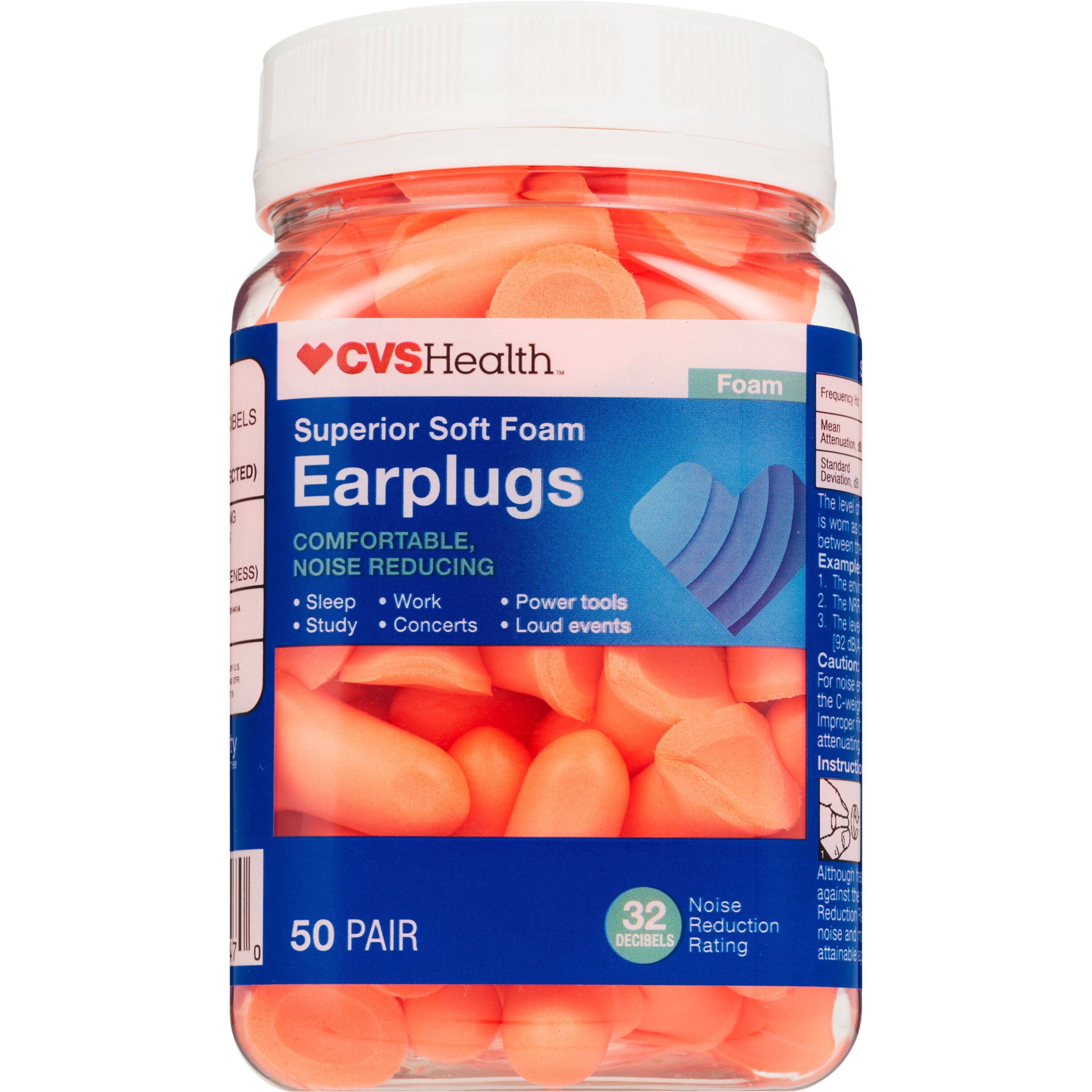 CVS Health Superior - Tapones de espuma suave para los oídos, 50 par
