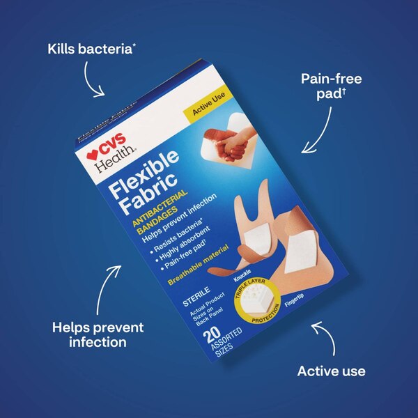 CVS Health Flexible Fabric Anti-Bacterial Bandages, Assorted Sizes