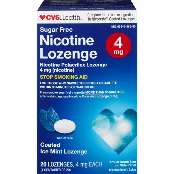 CVS Health Nicotine Lozenges 4mg, Coated Ice Mint, 20 CT