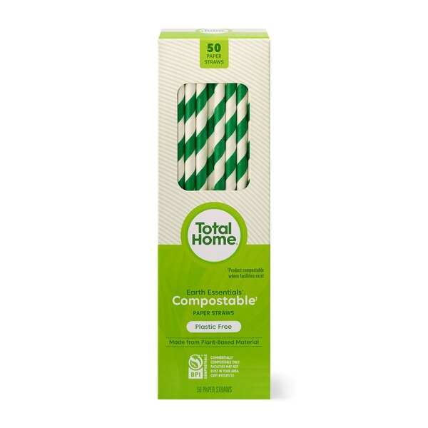 Total Home Earth Essentials Compostable Paper Straws 50 ct