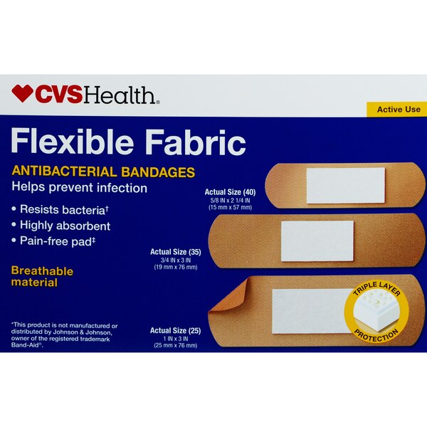 CVS Flexible Fabric Anti-Bacterial Bandages, Assorted Sizes