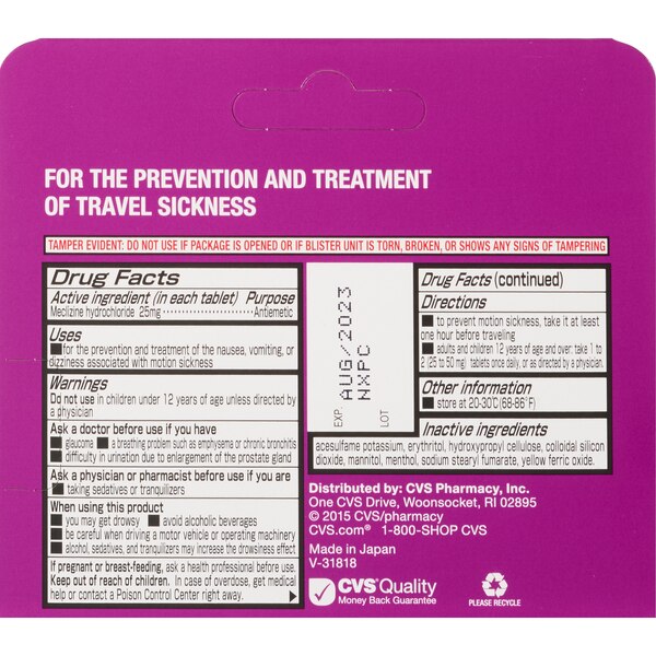 CVS Health Motion Sickness Fast Melting Tablets, 12 CT
