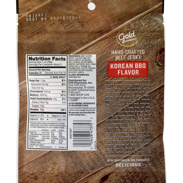 Gold Emblem Hand-Crafted Beef Jerky, Korean BBQ Flavor