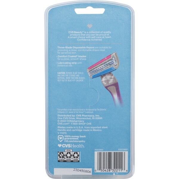 CVS Beauty Women's 3 Blade Disposable Razors for Sensitive Skin, 4 CT