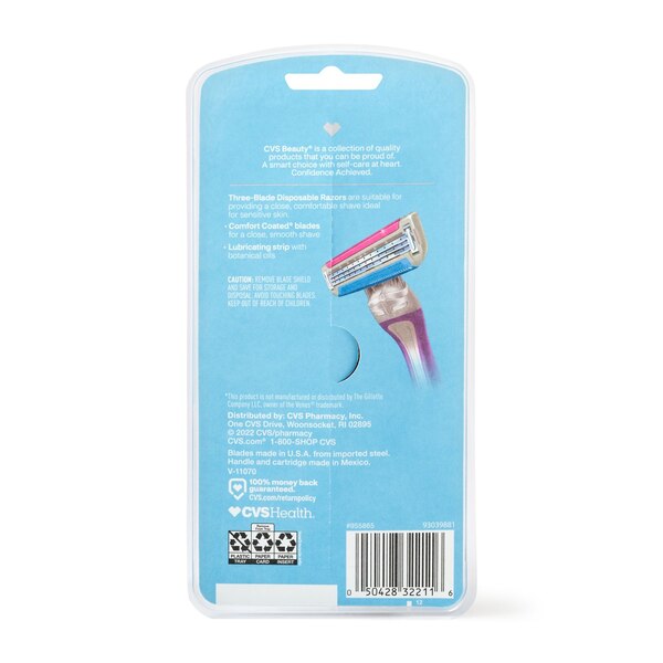 CVS Beauty Women's 3 Blade Disposable Razors for Sensitive Skin, 4 CT
