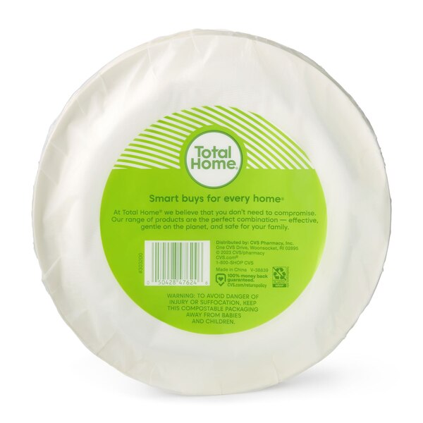 Total Home Earth Essentials Compostable Dinner Plate, 9 in, 20 ct